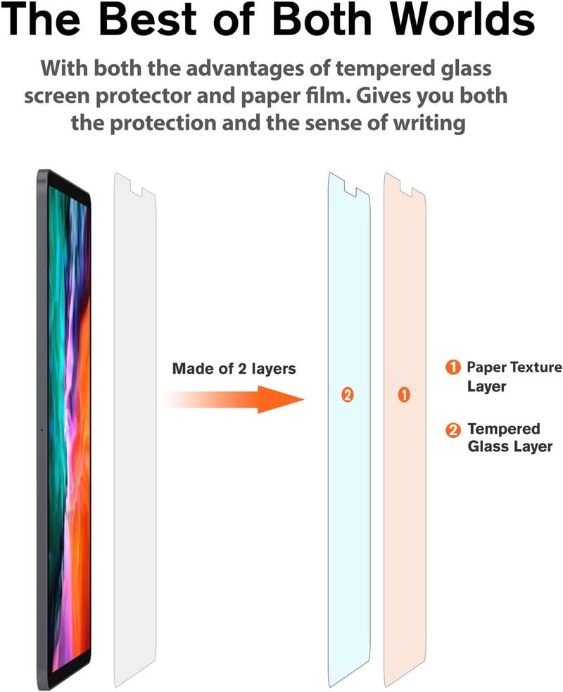 KCT Paperfeel Glass Screen Protector Compatible with iPad Pro 11 inch (2022&2021&2020&2018) / iPad Air 5th/4th (10.9 inch, 2022/2020) Draw as Paper, Anti Glare, EZ Kit | Tempered Glass, Screen Protector, Draw as Paper, with Matte Surface, EZ Kit - Image 3